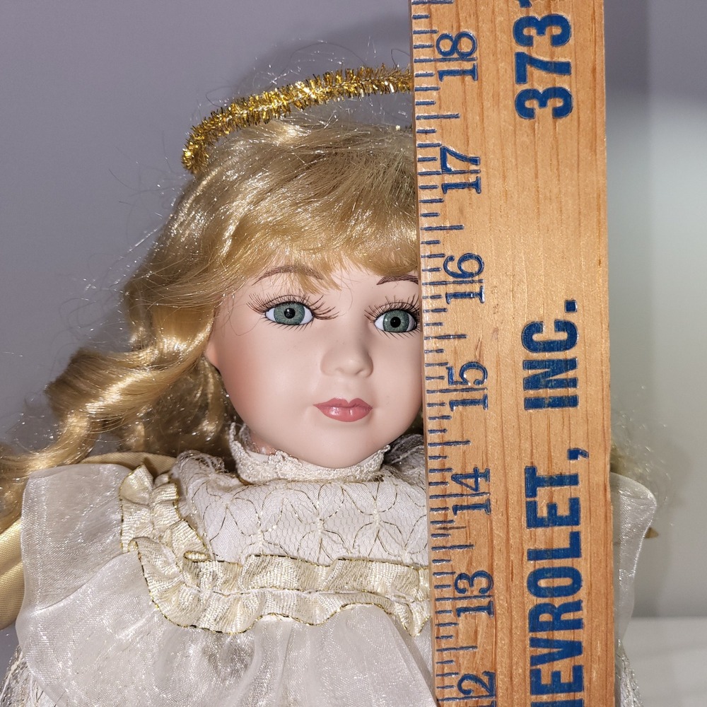 Bearington Collection Porcelain Angel Doll Cream Gold Lace 18 Inch Holiday Decor - Picture 2 of 9